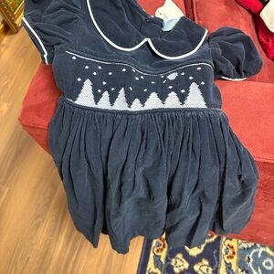 Smocked Navy Little Girls Holiday Dress